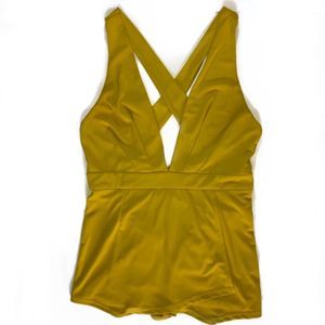 Yellow Skort Romper With Crisscross Back
